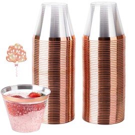 Qoexio 100pcs Plastic Cups Plastic Cups Western Food Ice Cream Cups Disposable Drink 9OZ Clear Plastic Wine Cocktail Party Cups Stylish Shatterproof Disposable & Reusable Tableware