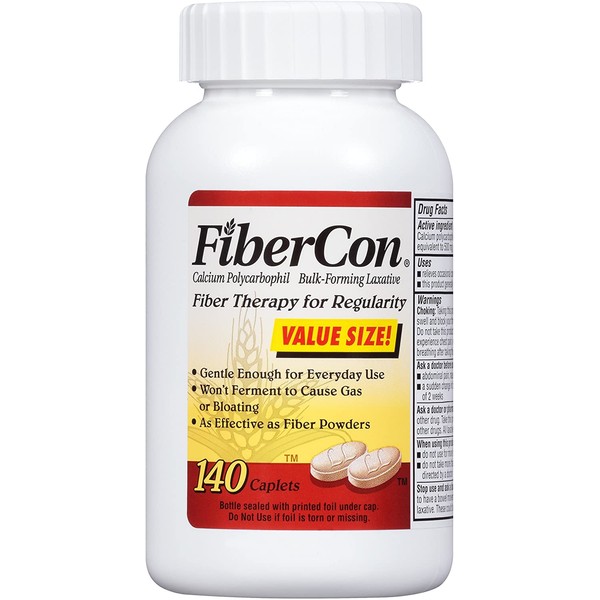 Fibercon (Caplets) Fiber Therapy for Regularity with Calcium Polycarbophil, 140 Count