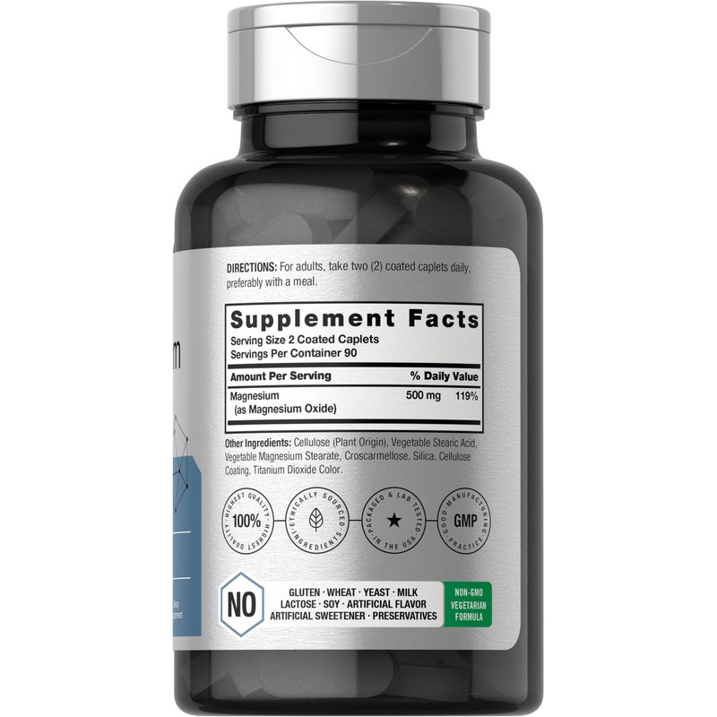 Horbäach Magnesium 500mg | 180 Caplets | Vegetarian, Non-GMO, and