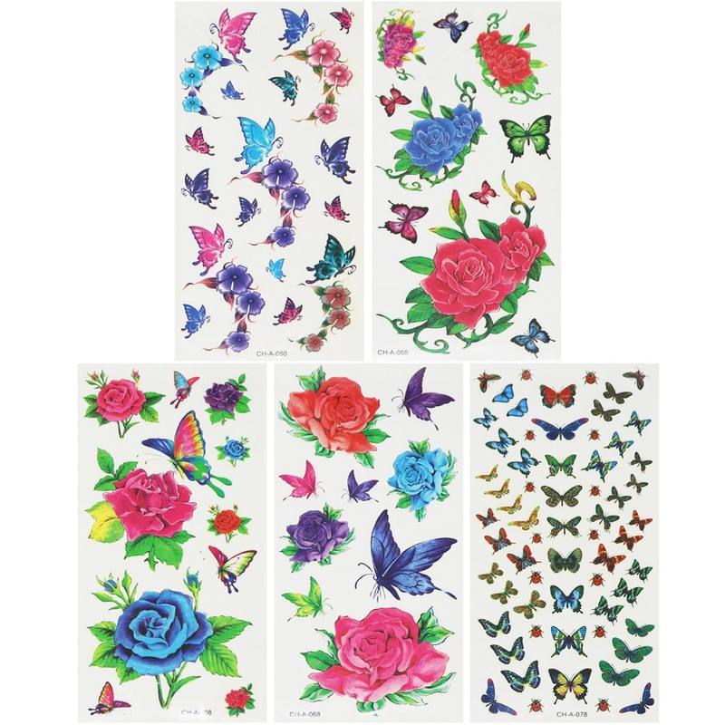 com-four® 25 x Tattoo Sheets with Peel Off Tattoos for