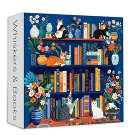 Cat Book Puzzles for Adults 1000 Pieces, PICKFORU Wildflower Pages Jigsaw Puzzle Bookshelf Library, Impossible Hard Floral Vase Theme for Book Lover