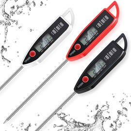 Copkim 3 Pcs Waterproof Food Thermometer for Liquid, Water, Candle and Cooking Digital Meat Thermometer with Long Probe Instant Read for Kitchen BBQ Grill Candy (Black, White, Red)