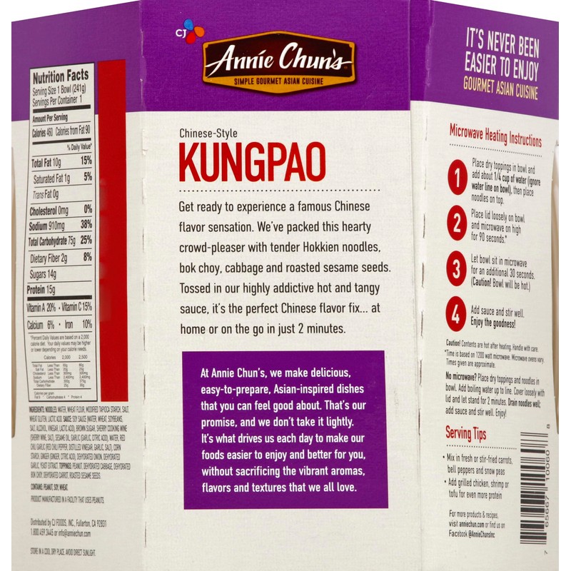 Annie Chun's Noodle Bowl, Chinese-Style Kung Pao, Vegan, Non-GMO, 8.5-oz
