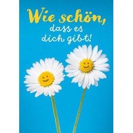 Heartfelt Postcard for Friends and Family - Two Cheerful Daisies on a Blue Background with the wording "How nice that there is you!"