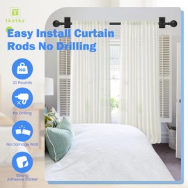 TKZTKZ Black Curtain Rods No Drilling-Adjustable No Drill Curtain Rods for Windows 18-45" with Adhesive Brackets for Bedroom Apartment Renter Friendly,5/8" Small French Door Sash Rods Easy Install