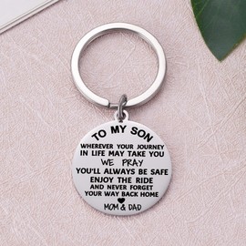 To My Son Keychain, Gift for Son from Mom Dad, Keychain for Birthday Graduation Christmas, Teenager Gift for Son, Inspirational Keyring Gift for Son from Parents
