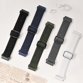 Kollody 5 Pack Stretchy Nylon Watch Bands Compatible with Garmin Vivoactive 5/6/Forerunner 55/165,20mm Soft Elastic Fabric Adjustable Replacement Sport Straps for Garmin Venu Sq 2 Women Men