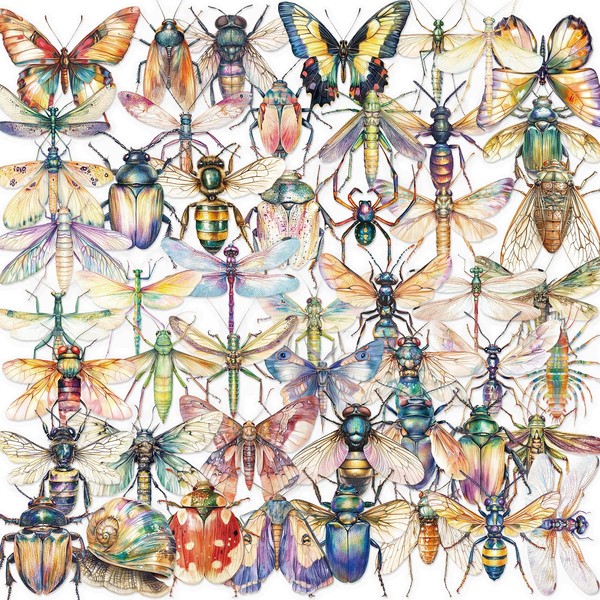 50Pcs Insects Stickers, Waterproof PET Transparent Stickers for Notebooks, Scrapbooking,