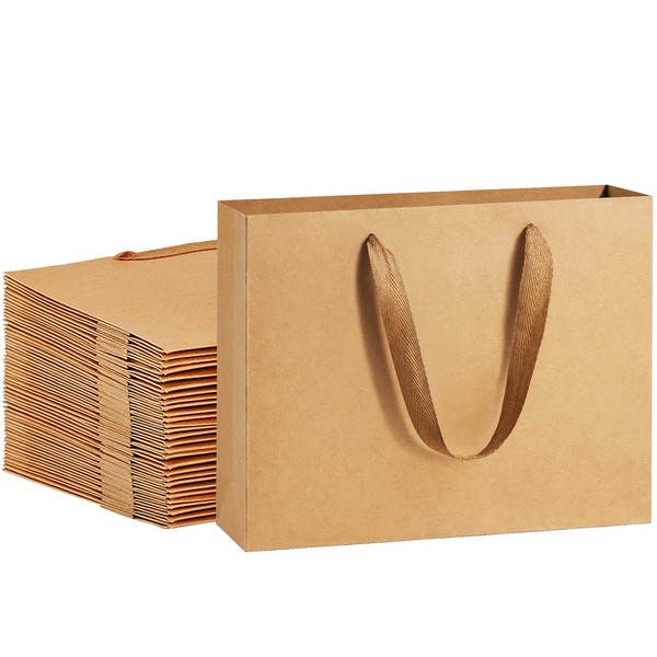BagDream Gift Paper Bags 10.6x3.1x8.3 Gift Bags 50Pcs Heavy Duty Kraft Brown Paper Bags with Handles Soft Cloth, Party Favor Bags Shopping Bags Retail Merchandise Bags Wedding Party Gift Bags