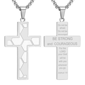 RWQIAN Joshua 1:9 Soccer Cross Necklace for Men Boys, Stainless Steel Silver Necklace Pendant Chain 24 Inch, Engraved Inspirational Bible Verse Religious Jewelry Gift