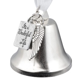 Silver Plated It's A Wonderful Life Christmas Bell Ornaments for Xmas Tree Wedding Anniversary Decoration Pendants with Angel Wings Charms (7X7CM)