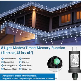 YEGUO 66ft 800 LED Icicle Lights Outdoor Waterproof, 160 Drops Icicle Christmas Light Connectable, 8 Modes White Icicle Xmas Lights with Timer Memory