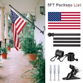 Barcetine Flag Pole for House with American Flag-Black Flagpoles Residential Kit with 5...