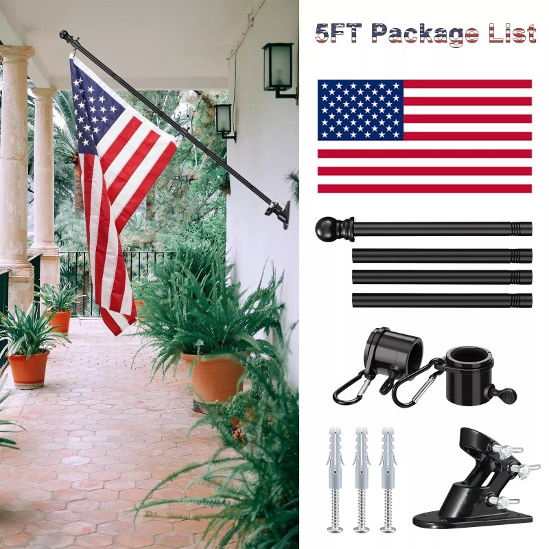Barcetine Flag Pole for House with American Flag-Black Flagpoles Residential