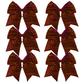 8 Inch Cheer Bows Cheerleader Ponytail Holder with Bling Fling Sequin Hair Tie Cheerleading Bows 6 Pcs (Maroon)