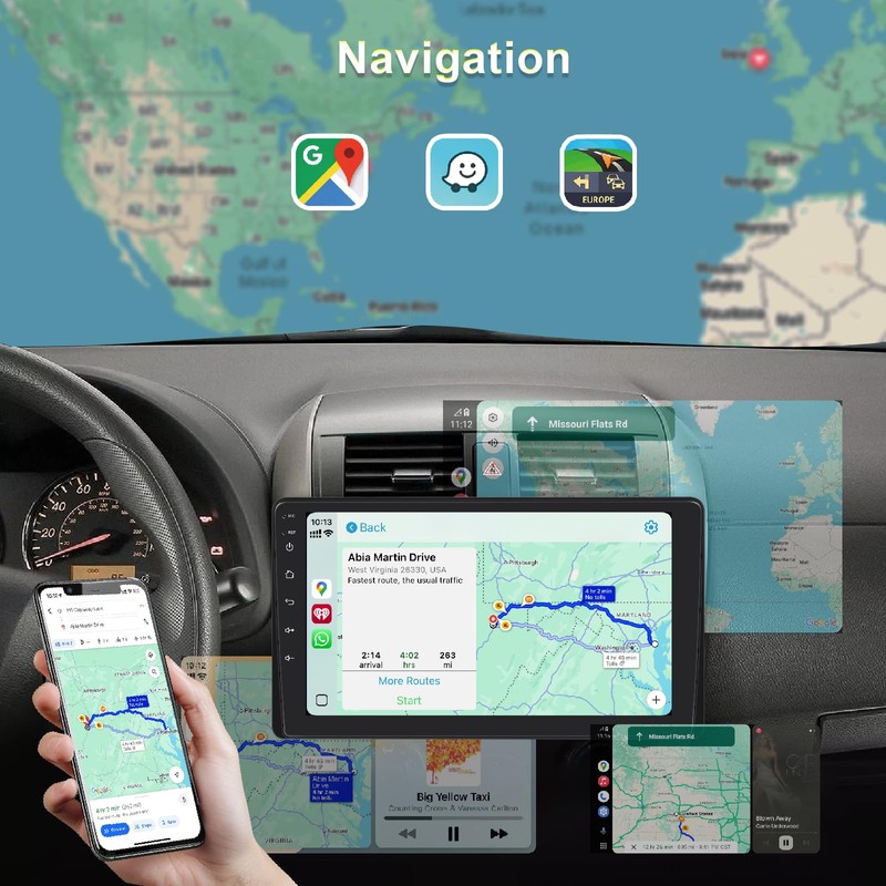 9” Single Din Car Stereo with Wireless Apple Carplay, Car