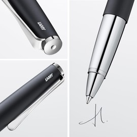 Lamy studio black - rollerball pen in elegant metal barrel - with propeller-shaped clip & in line width M M 63 rollerball refill in black