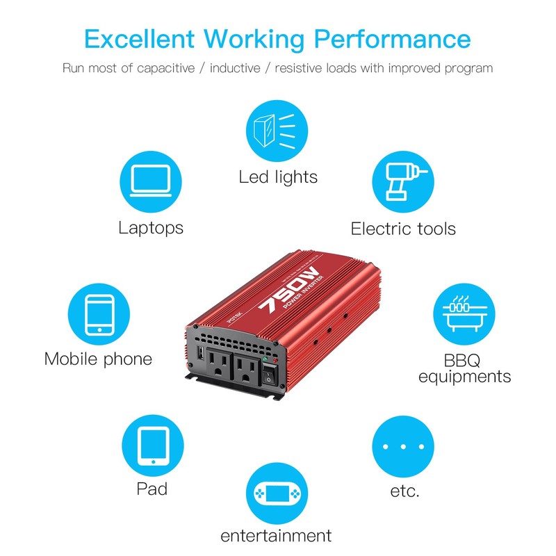 POTEK 750W Power Inverter DC 12V to AC 115V Car