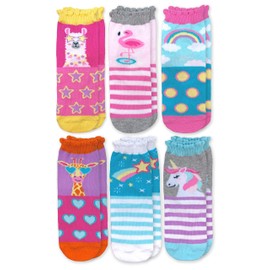 Jefferies Socks Girls Girl s Unicorn Llama Giraffe Flamingo Novelty Pattern Crew Socks 6 Pack Multi X Sm, Multi, X-Small US