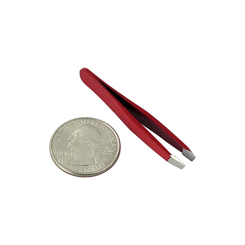 HTS 172M2 2" Red Mini Slanted Travel Eyebrow Tweezers