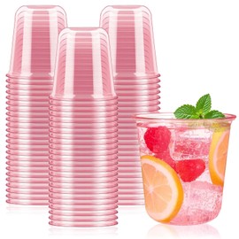 50 Pcs Pink Plastic Cups, 12 Oz Disposable Stemless Wine Glasses Cocktail Pink Party Cups for Meeting, Wedding, Birthday, Valentines Party
