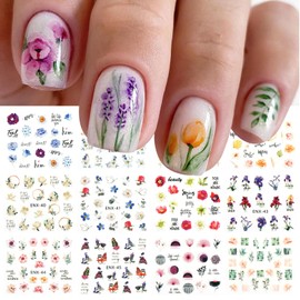 JMEOWIO Nagelsticker Blume 12 Blatt Nail Art Sticker Selbstklebend Nagelaufkleber Frühlings Sommer Blumen Dekoration Nageldesign Zubehör