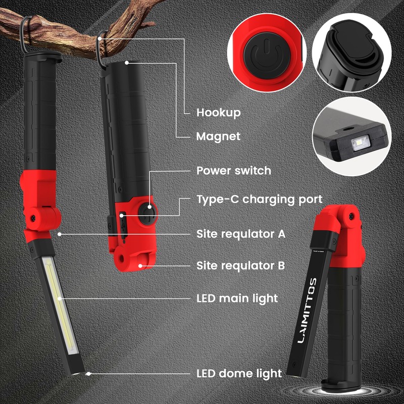 LAIMITTOS Rechargeable Work Light 2200mAh Magnetic LED Work Light Flashlight