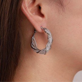 Cimenexe Bohemian Crystal Hollow Circle Earrings Silver CZ Filigree Hoop Earrings Mesh Twist Rope Hoop Earrings Rhinestone Twist Circle Earrings Jewellery for Women and Girls Gifts