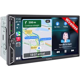[QLED Screen Upgrade] 7" Double Din Car Stereo with Wireless Apple CarPlay and Android Auto, 240W Powerful Sound, 4.2-Channel Audio Output, Bluetooth, MirrorLink, Backup Camera, AM/FM Car Radio