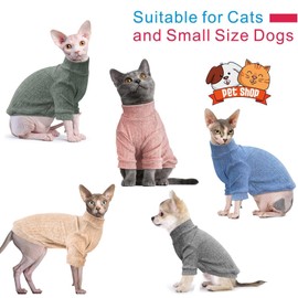 Idepet Sphynx Hairless Cats Sweater Shirt Kitten Soft Puppy Clothes Pullover Cute Cat Pajamas Jumpsuit Cotton Apparel Pet Winter Turtleneck for Cats and Teacup Chihuahua(2 Pack-Blue&Pink,M)