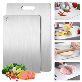 Pack of 2 Titanium Chopping Board, 316 Stainless Steel, Double-Sided Food Grade Chopping Board, Titanium Chopping Board for Meat, Fruit, (25 x 15 cm + 34 x 23 cm)