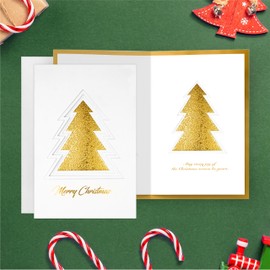 12 Christmas Greeting Cards with Gold Foiling Xmas & Embossing,3D die-cut Christmas tree featuring ,6.75 x 4.5 Inch Merry Christmas Cards with Seal Stickers For Friends, Family and loved Ones ( 1 Pack