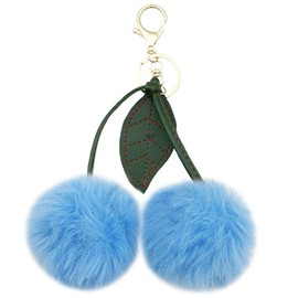 Xsclpomddy Cute Cherry Keyring Bag Charms Handbags Bag Pendant Cherry Pom Pom Keychain Accessories,light blue
