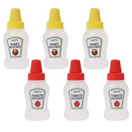RAYNAG 25ml Mini Condiment Squeeze Bottle Honey Squeezable Jar 6 Pack Ketchup/Sauce Containers Plastic Portable Lunch Box Dressing Dispensers to Go with Screw Cap