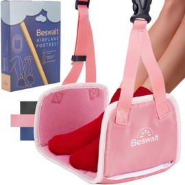 Portable Airplane Foot Hammock for Plane Travel with Memory Foam & Hardboard for No Feet or Leg Clashing - Long Flight Air Travel Essentials to Relax Your Feet Rest Flying Overseas by Beswalt (Pink)