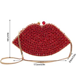 BCVWQXA Women Lip Evening Clutch Luxury Glitter Rhinestone Handbag Wedding Party Prom Purse, Red