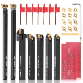 Lathe Turning Tool Set, 8mm Shank Metal Lathe 7-Piece Lathe Tools for Grooving, Threading, and Semi-Finishing - Includes 2 Box Carbide Inserts (8mm)