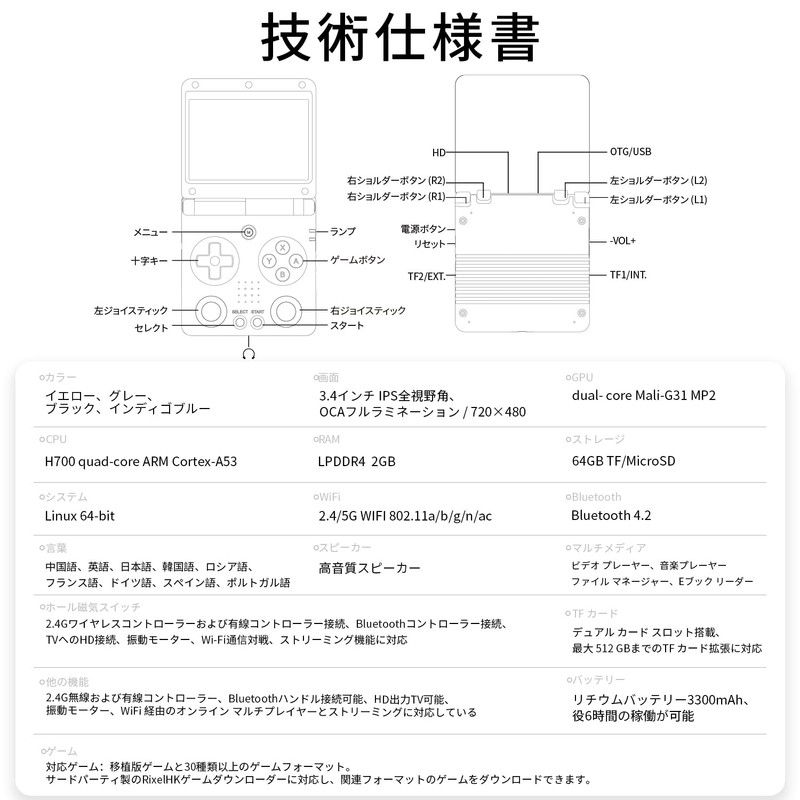 RG34XXSP Portable Game Console Linux System (RG34XXSP Blue)