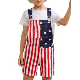 Yuanbang Denim Bibs Overalls For Kids American Flag Shorts 4th Of July Red White Blue Stretchy Cute Jean Jumpsuits 3-14 Years(stripes,14year)