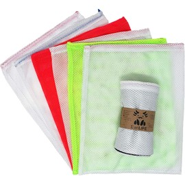 Seis Bolsas Ecológicas de Malla para Frutas y Verduras, Supermercado, Productos Delicados, Bolsas Reutilizables, Respirables, Lavables que Impiden la Generación de Bacterias, Elásticas, De Alta Resistencia y Amigables con el Medio Ambiente, Grandes para D