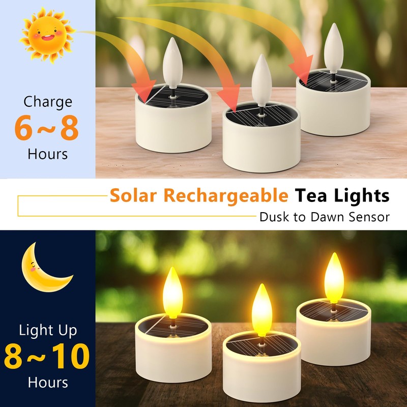 PChero 6 Pack Solar Tea Lights Outdoor Waterproof, Small Solar