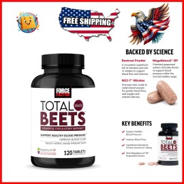 Total Beets Blood Pressure Support - Non-GMO Beetroot Tablets, 120 Count