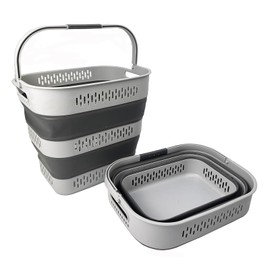 SAMMART 40L (10.5 Gallon) Collapsible Plastic Laundry Basket with Handles - Foldable Pop Up Storage Container/Organizer - Portable Laundry Hamper - Space Saving (2, Grey)