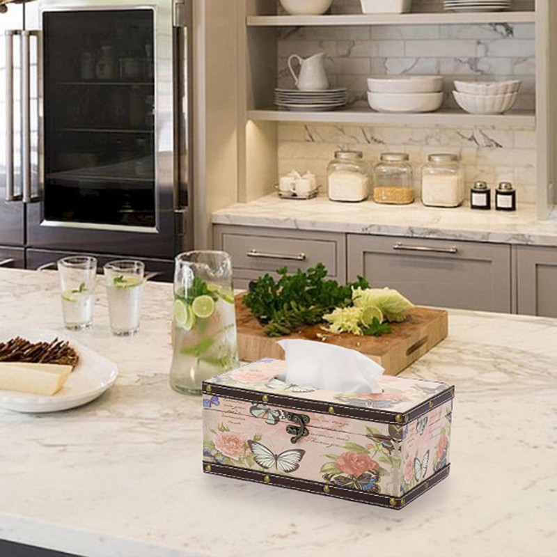 TOLIDA PU+ Wood Rectangular Tissue Box Cover - Retro Household