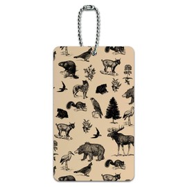 Forest Animals Pattern Moose Bear Wolf Luggage ID Tag