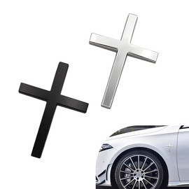 Metal Cross Badge Decal, 2.5"×1.8" Alloy 3D Cross Auto Decal, Self-Adhesive Metal Optical Decal Badge for Trunk Rear Fender Side Fender (Silver & Blac