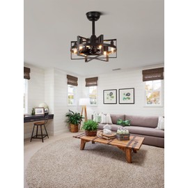 Curve Curio 18 Inch 6-Lights Black Caged Ceiling Fan with Light, Retro Industrial Enclosed Modern Ceiling Fans with Remote Control, 6-Speed Farmhouse Ceiling Fan with Remote for Bedroom Living Room