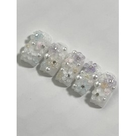 Pastel Flower Handmade Nail Tips - Long Ballerina / 파스텔플라워 수제네일팁 - 롱 발레리나