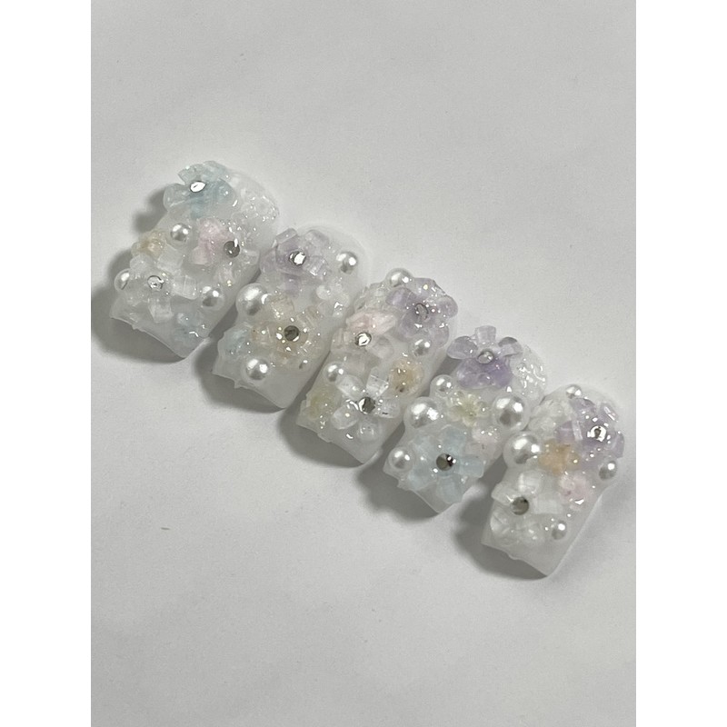 Pastel Flower Handmade Nail Tips - Long Ballerina / 파스텔플라워