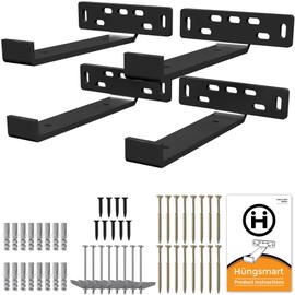 Hungsmart 4 x J Shelf Brackets with Lip (7.25"L x 5"W x 1 1/4"H) Heavy Duty Floating Shelves Bracket - High-Quality Floating Shelves Hardware with Robust Shelf Bracket for Secure Wall Mounting-Black